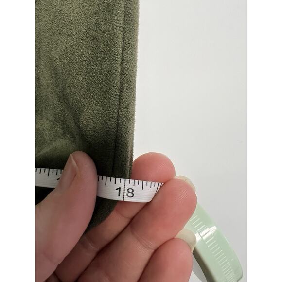 Vintage 90s Skirt Midi Faux Suede Olive Green Sz 8 Stretch Rockabilly Whimsigoth - Picture 4 of 9